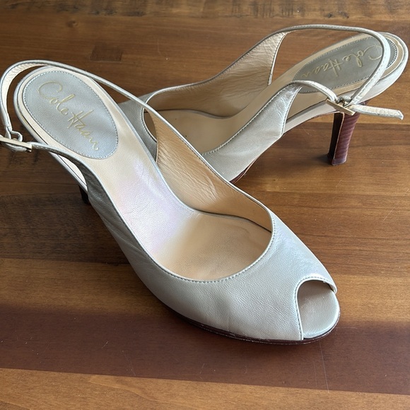 Cole Haan Champagne Gold Peep Toe Slingback Heels - Picture 5 of 6
